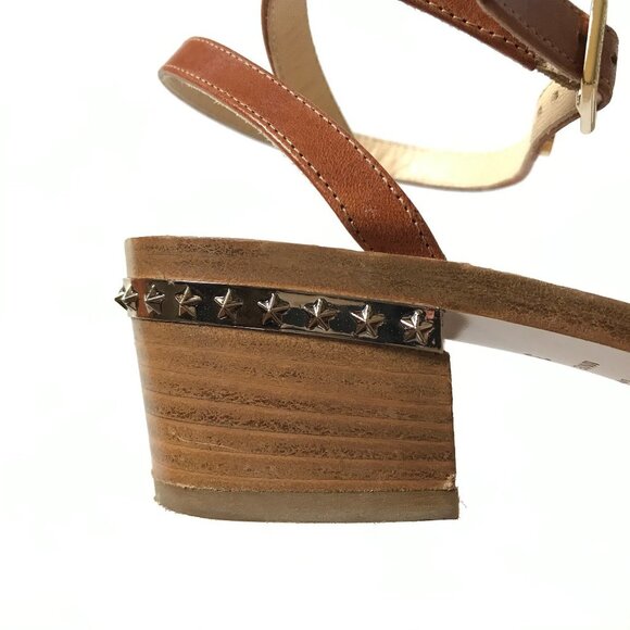 Jimmy Choo Leather Star Studded Wrap Sandals Womens 36.5 Brown Block Heels Shoes - Picture 12 of 13